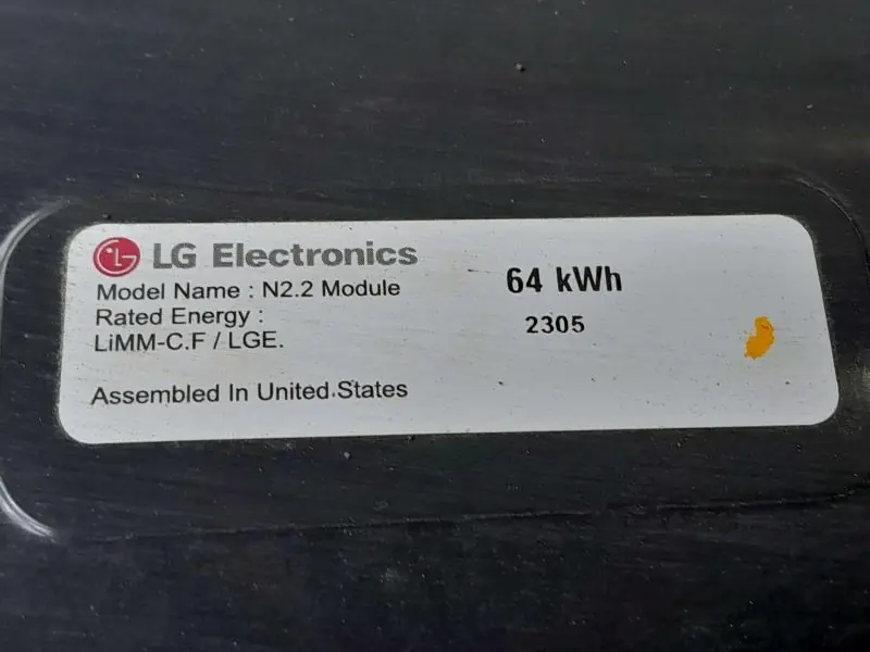 Chevrolet Bolt EV 2020 pack labeled 65 kWh battery pack